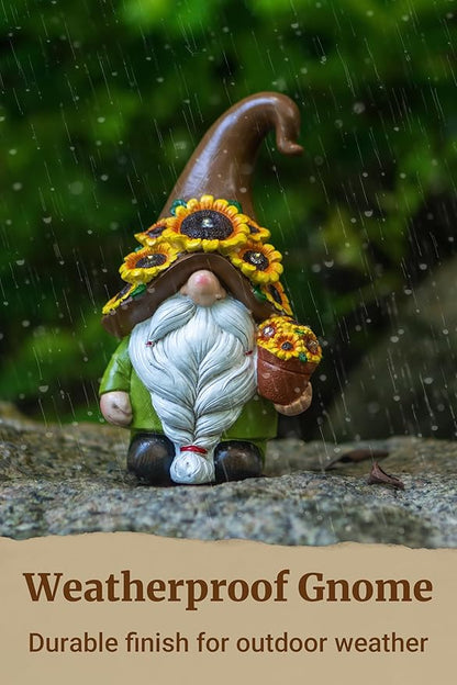 Solar Garden Gnome Statue, 7.67" Tall — Outdoor Resin Garden Statue for Yard, Backyard, Patio, Porch, Lawn; Garden Decor, Gnome Gifts, Birthday Gifts for Women
