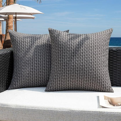 Kevin Textile Outdoor Waterproof Throw Pillow Covers Pack of 2 Farmhouse Decorative Cushion Covers for Garden Patio Tent Balcony Bench Couch Sofa 22x22 Inch, Dark Grey