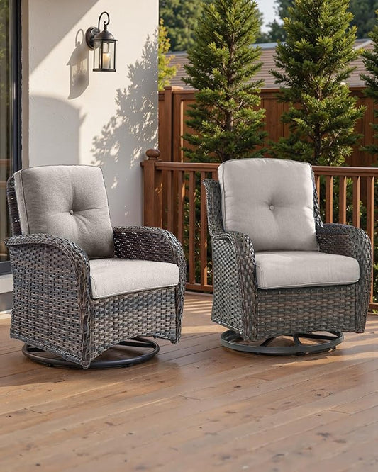 Pop 22x25/22x24 Outdoor Cushions for Patio 5 Piece Set - Set of 5 Water-Resistant Replacement Cushion for Wicker Dining Rocking Swivel Chairs Loveseat Couch Sectional Sofa - Beige/Button