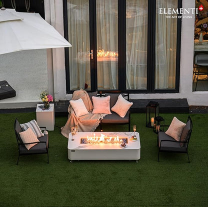 Elementi+ | Athens Gas Fire Pit | Cast Concrete Body & Marble Porcelain Top | 62" Rectangular Fire Table | Electronic Ignition | Canvas Cover, Fire Glass & Burner Lid Included | White | Natural Gas
