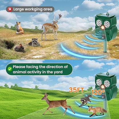 Solar Ultrasonic Animal Repellent Outdoor, 4Pack Waterproof Deer Repellent Devices with RIP Motion Sensor, Cat Repellent with LED Flashing Lights, Raccoons, Skunks, Rabbits Deer Deterrent Outdoor