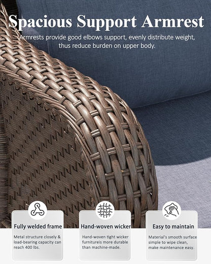 LayinSun 10 Piece Wicker Outdoor Furniture Set with 6-inch Comfy Cushions, High Back Patio Furniture Set with Swivel Rocking Chairs and Fire Pit Table
