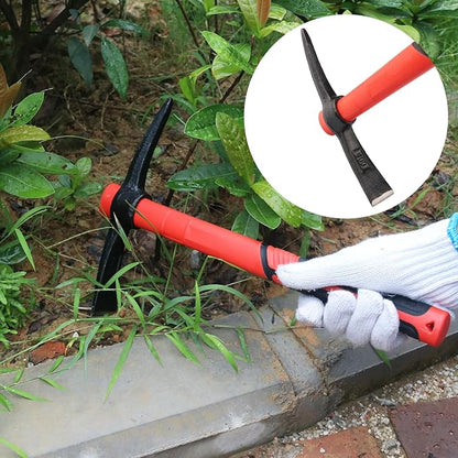15 Inch Pick Mattock Hoe, Forged Weeding Garden Pick Axe with Fiberglass Handle, Pick Mattock Hoe for Loosening Soil, Gardening, Camping, by GENHAKON.