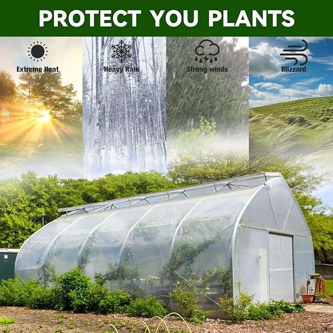 Greenhouse Plastic Sheeting- 6 mil Clear Plastic Sheeting -Waterproof Cover, UV Resistant Poly Tarp Hoop Covering for Farms Greenhouse Garden Outdoor, 12x25 FT