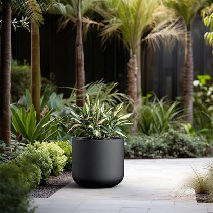 Kante 17.3-Inch Dia Round Concrete Planter, Indoor & Outdoor Garden Pot with Drainage Hole & Rubber Plug, Ideal for Flower and Tree, Black