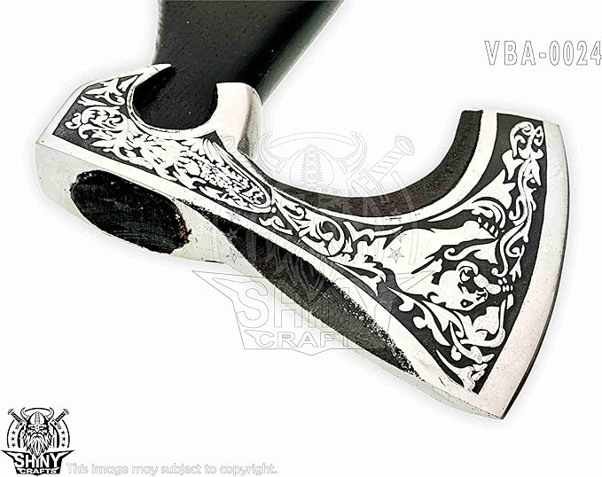 SHINY CRAFTS-Camping Axe Tomahawk Viking Bearded Axe Handmade Viking Axe with Ashwood Handle Viking Gifts for Men with Premium Quality Leather Sheath (SCA 24)
