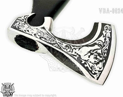 SHINY CRAFTS-Camping Axe Tomahawk Viking Bearded Axe Handmade Viking Axe with Ashwood Handle Viking Gifts for Men with Premium Quality Leather Sheath (SCA 24)