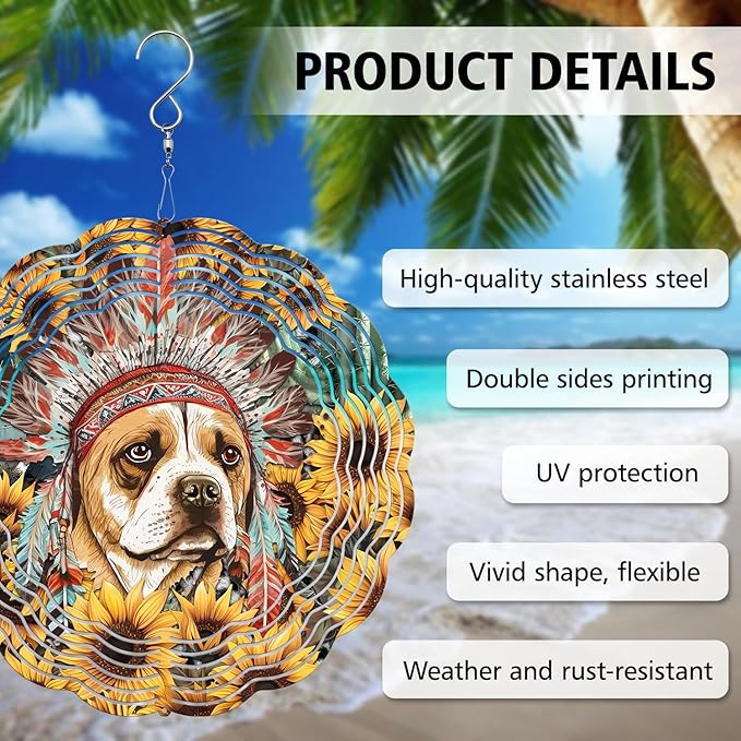 Native American Dog Wind Spinner, Native American Dog Wind Spinner Hanging for Yard and Garden, Unique Gift Wind Spinner, 3D Hanging Wind Spinner Outdoor