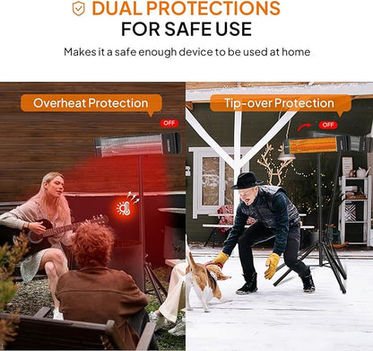 ROVSUN 1500W Outdoor Electric Heater, Freestanding & Wall-mounted Patio Heater with Remote Control, 12H Timer Adjustable Heights,3 Modes, 3s Instant Heating for Indoor Outdoor Backyard Garage, 2 Packs