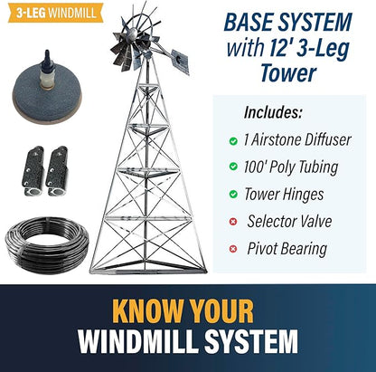 Outdoor Water Solutions AWS0012 16-Feet Galvanized 3-Legged Aeration System Windmill