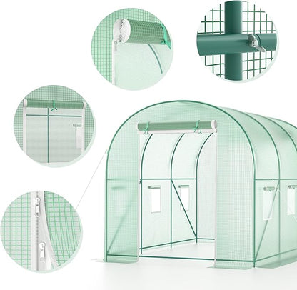 Outdoor Greenhouse with Screen Door,Outside Heavy Duty Walk in Green House for Garden Plants UV Protection Thermostatic Waterproof (Green, 10x10x7 FT)