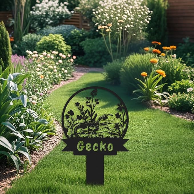 Custom Gecko Metal Memorial Plque,Personalized Gecko Remembrance Stake,Gecko Loss,Grave Markers,Outdoor Garden Decor,Yard Sign gecko 10inch