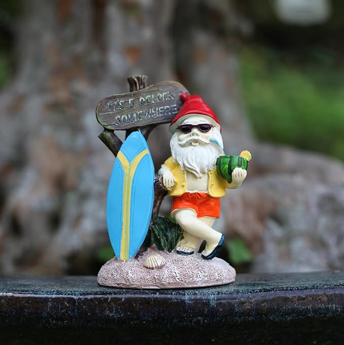 Surfing Dwarf，Gnome Garden Decorations Resin Statue Outdoor Statue Lawn Yard Balcony Porch Home Decorations Garden Decor
