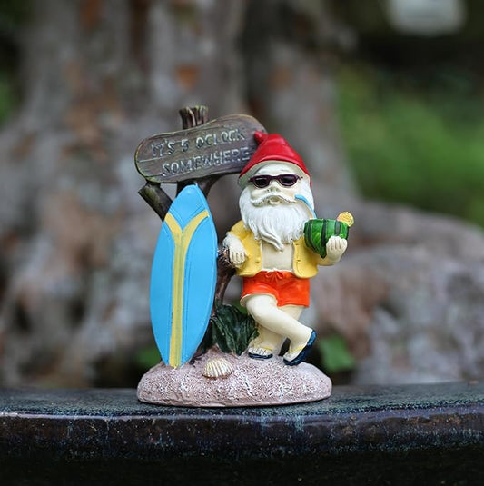 Surfing Dwarf，Gnome Garden Decorations Resin Statue Outdoor Statue Lawn Yard Balcony Porch Home Decorations Garden Decor