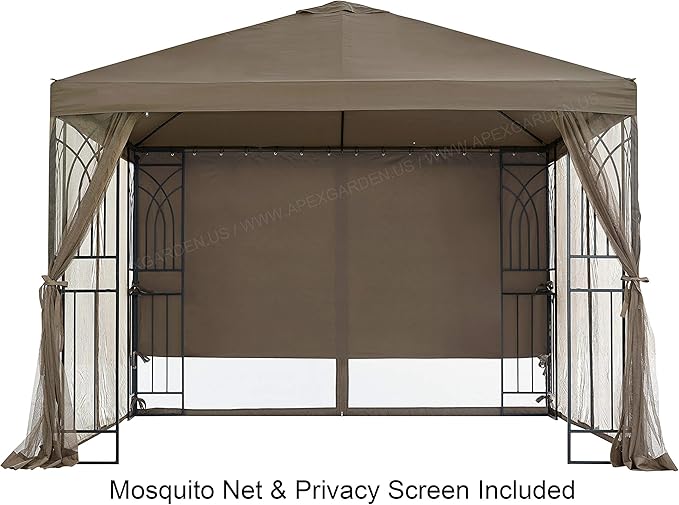 APEX GARDEN Symphony II 10 Ft. x 10 Ft. Gazebo w/Net/Privacy Curtain/Planter Holders