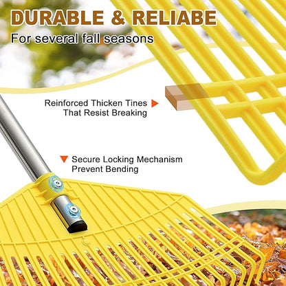 Garden Rake for Leaves - Extra Wide 18" Leaf Rake,Lightweight Long Handle for Women Seniors Kids Effortless Clean-Up,23 Non-Clog Flexible Tines for Lawn-Friendly,51” Adjustable Plastic Rakes for Yard
