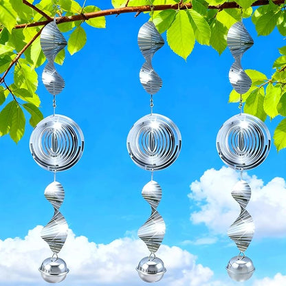 Stainless Steel Wind Spinner with Bells,Visual & Sound Bird Scarer to Keep Woodpeckers, Pigeons Away, Garden Decor for Yard, Patio, Farm Protection