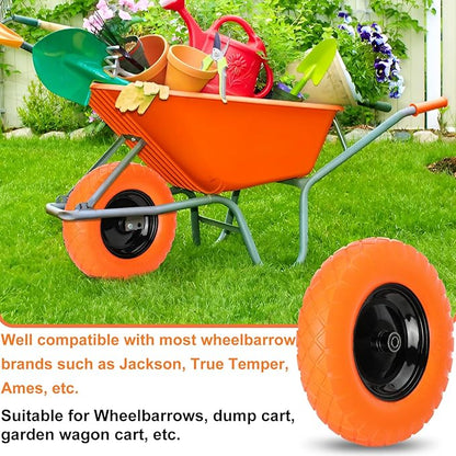 Upgraded 16" Flat Free Wheelbarrow Wheels and Tires, 4.80/4.00-8 Solid Tires with 5/8"&3/4" Bearings, Universal Fit for Wheelbarrows/Garden Trailer