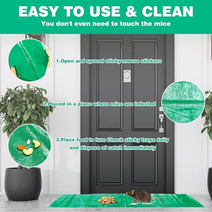 Qualirey 4 Pcs 47 Inch Ultra Large Sticky Mouse Glue Traps Sticky Rat Trap That Work for Rats Roaches Rodents Heavy Duty Pre Baited Mats Indoor Outdoor Catch Pest (Green)