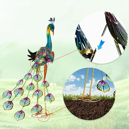 Peacock Garden Statues Metal Peacocks Sculptures for Outdoor Backyard Decor Patio Lawn Porch Yard Decoration (Pack of 2, Blue)