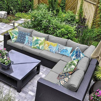JMGBird 12×20 Inch Outdoor Lumbar Pillows Pack of 2 Colors Waterproof Throw Pillows with Insert Rectangular Decorative Garden Cushion for Home Furniture Patio Coach Sofa
