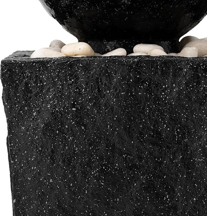 Glitzhome Outdoor Water Fountain with LED Light, Decorative Black Pedestal Water Fountains with Submersible Pump, Modern Sphere Floor Fountain with Pebbles for Garden Patio Decor Porch, 31.75”H