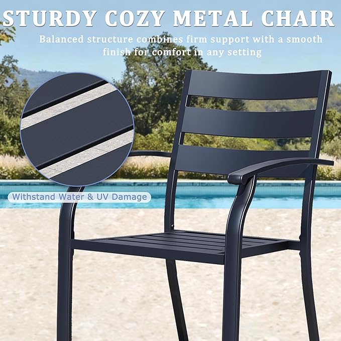 Patio Dining Chairs Set of 4, Black Stackable Outdoor Dining Chairs with Armrest and Wide Back, Wrought Iron Patio Furniture Chairs for Lawn, Backyard, Garden & Deck, Supports 300 LBS