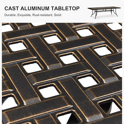 PURPLE LEAF 9 Pieces Patio Dining Sets Cast Aluminum Furniture with Rectangular Table for Lawn Garden Backyard Deck Outdoor Dining Sets with Cushions and Pillows, Lattice Navy Blue