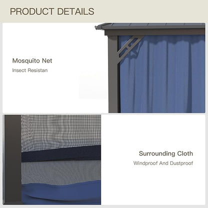 12'x14' Hardtop Gazebo,Double Roof, Outdoor Galvanized Steel Metal Gazebo with Curtains and Netting for Patios, Gardens, Lawns,NavyBlue