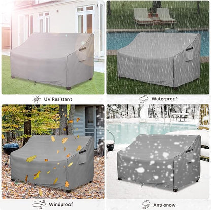 okcool Heavy Duty Patio Sofa Cover, 100% Waterproof 2-Seater Outdoor Sofa Cover Fits up to 58W x 32.5D x 31H Inches, Lawn Patio Furniture Covers,Grey