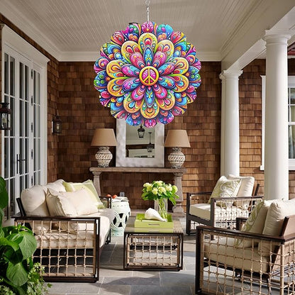 Wind Spinners Art Flower 12 inch 3D Stainless Steel Laser Cut Metal Art Geometric Pattern Wind Sculpture Hanging for Yard Garden Decorations Gifts Indoor Outdoor