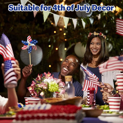 IiILittle 12 Pack Patriotic Pinwheels, No Assembly Required, American Flag Pinwheels, Wind Spinners for Yard for 4th of July Decor, Memorial Day Decor, Patriotic Outdoor Decor
