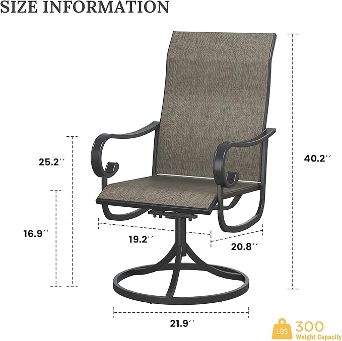 VICLLAX Swivel Patio Chairs Set of 2, 360-degree All-Weather Outdoor Swivel Chairs for Lawn Garden, Patio Dining Chairs, Black Metal Frame and Textilene Mesh Fabric
