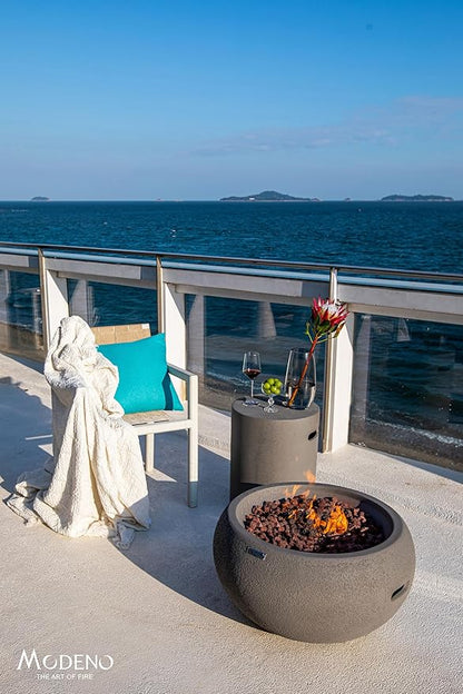 AMS Fireplace | Modeno Newbridge Package | Light Gray Natural Gas Fire Pit Table for Outside Patio Bundle with SS Burner Lid | Free Ice Bucket