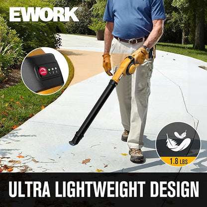 EWORK Small Leaf Blower Cordless 21V 200MPH Lightweight Electric Leaf Blower with 2x2.0Ah Battery and Fast Charger, Mini Battery Powered Compact Blowers for Lawn Care, Leaves, Jobsite, Patio Cleaning