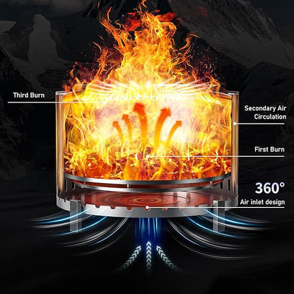 27 Inch Smokeless Fire Pit, Outdoor Portable Firepit with Waterproof Cover & Poker, Stainless Steel Wood Burning Fireplace for Outside,Patio, Camping, Bonfire,Black