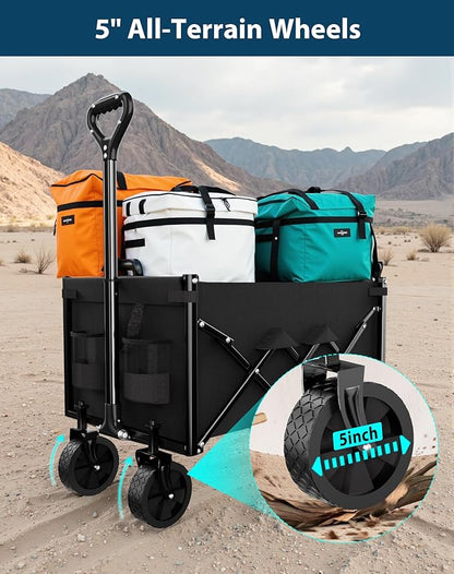 Lightweight Folding Wagon with Extended Tailgate, Large Capacity Collapsible Grocery Cart, Heavy Duty Foldable Shopping Carts, All-Terrain Outdoor Utility Carts for Camping, Sports, Garden, 4.5 Cu Ft