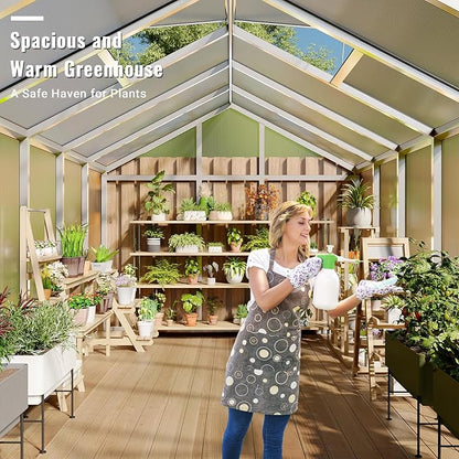 Greenhouse, 8x12 Ft Outdoor Greenhouses, Accessible Green House with Roof Vents and Sliding Doors, Aluminum Frame Polycarbonate Greenhouses, Large Greenhouse for Outdoor Gardens and Backyards, Silver