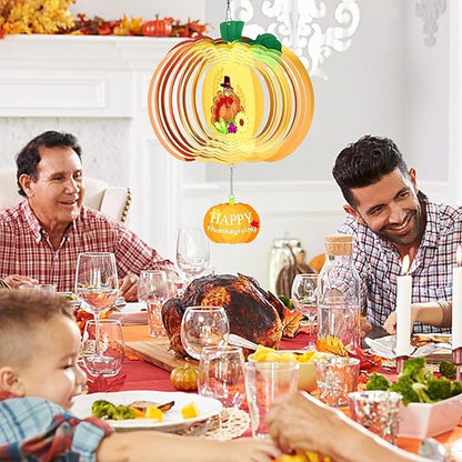 Thanksgiving Wind Spinners Fall Harvest Turkey Pumpkin Wind Spinner 3D Stainless Steel Hanging Wind Sculptures for Indoor Outdoor Yard Garden Decorations - 11.8 Inch