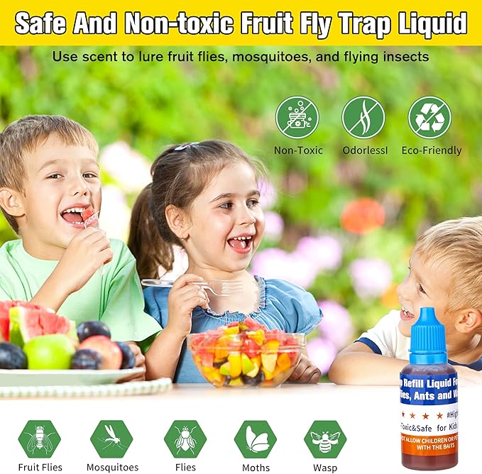 Fruit Fly Trap Refills Liquid Only, Fruit Fly Traps for Indoors,Ready-to-Use Gnats Killer Indoor Trap,Gnat Catcher for Home Kitchen (12 Pack)