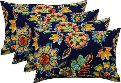 RSH DECOR: Lumbar Throw Pillows Set of 4 | 20” x 12" | All-Weather Spun Fabric | Water and Fade-Resistant | Outdoor Support Pillows for Patio Furniture | Daelyn Navy