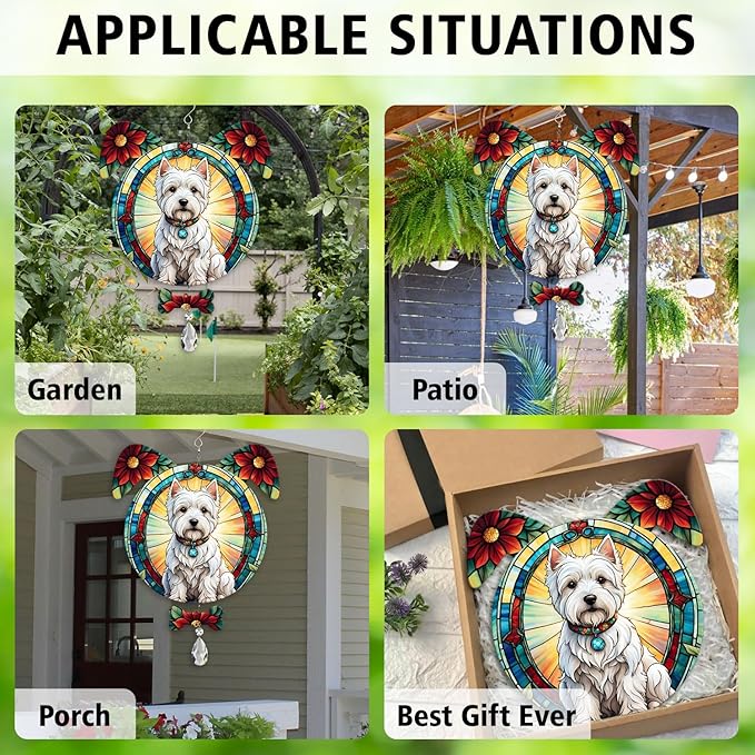 West Highland White Terrier Dog Ears Wind Spinner, West Highland White Terrier Wind Spinner Hanging for Yard and Garden V02