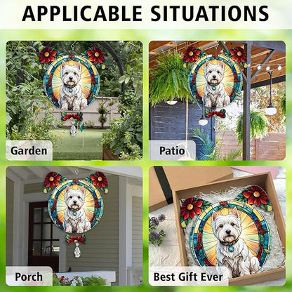 West Highland White Terrier Dog Ears Wind Spinner, West Highland White Terrier Wind Spinner Hanging for Yard and Garden V02