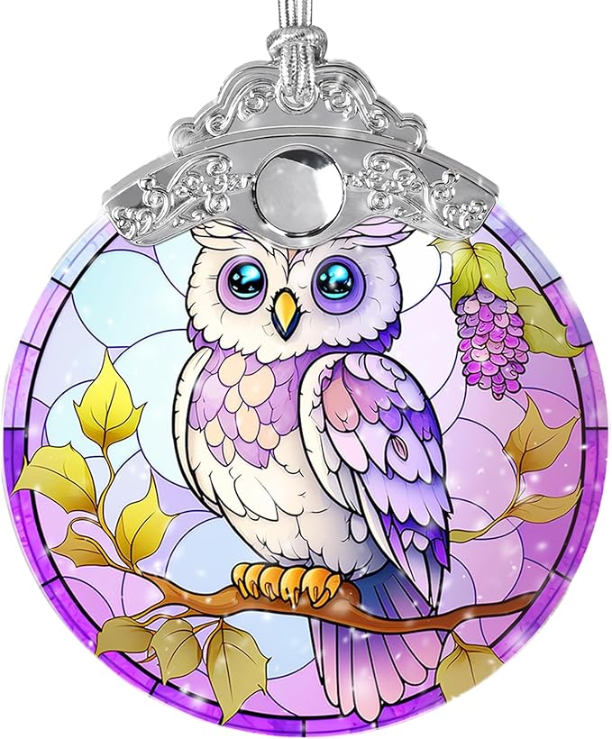 Stained Glass Suncatcher Owl Ornament for Christmas, Holidays, Tree Decor, and Home - Owl Gifts
