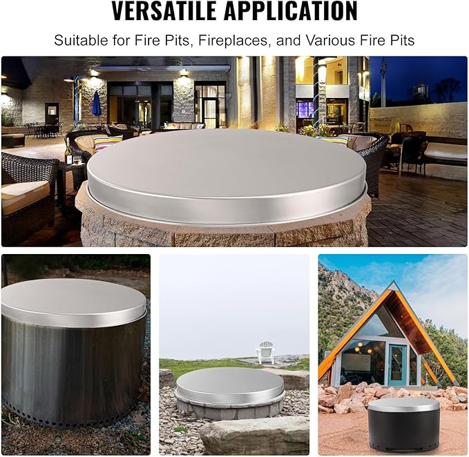 VEVOR Fire Pit Cover Lid, Compatible with The Solo Stove Bonfire 27" Portable Firepit Spark Screen,Stainless Steel Metal Cover, Wood Burning and Camping Stove Accessory, for Outdoor Patio Backyard