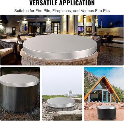 VEVOR Fire Pit Cover Lid, Compatible with The Solo Stove Bonfire 27" Portable Firepit Spark Screen,Stainless Steel Metal Cover, Wood Burning and Camping Stove Accessory, for Outdoor Patio Backyard