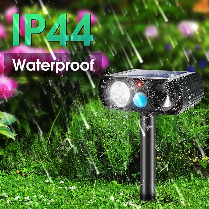 2Pack Solar Deer Repellent Device Ultrasonic Repellent Outdoor Solar Animal Repeller with LED Strober Light&Motion Sensor,2025 Cat Deterrent Outdoor to Scare Squirrel Raccoon Skunk Rabbit