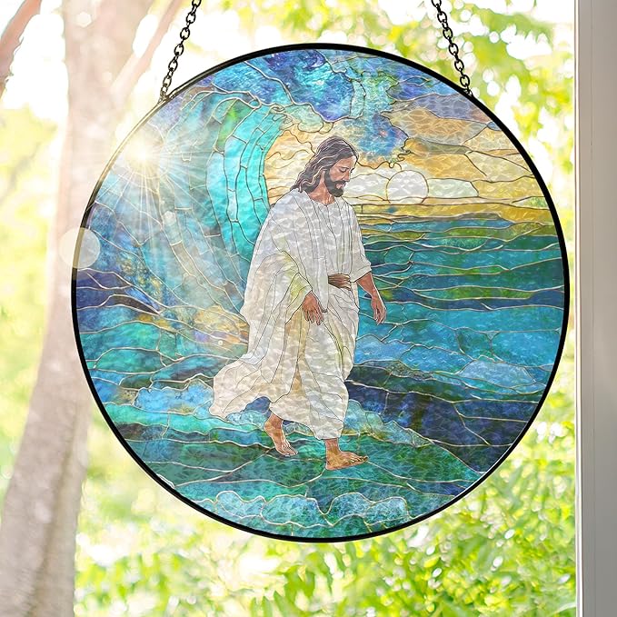 FLAGWIX Christmas Christian Gifts for Women Faith - Stained Glass Window Hanging 8 in - Religious Catholic Gifts for Women, Christian Sun Catchers Indoor Window for Home Garden Decor, Spiritual Gift