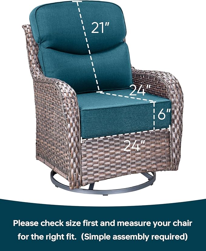 Luxury 24x24x6 Inch Smile Outdoor Cushions - 1 Set Deep Seat Water-Resistant Patio Furniture Replacement Cushion for Wicker Wood Metal Chair Glider Rocker Loveseat Sofa - Peacock Blue