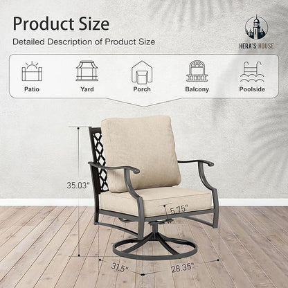 HERA'S HOUSE Outdoor Chairs Set of 2, 2 x Patio Chair with Beige Cushions, All Weather Outdoor Furniture for Lawn Garden Backyard Deck(Swivel Chairs)
